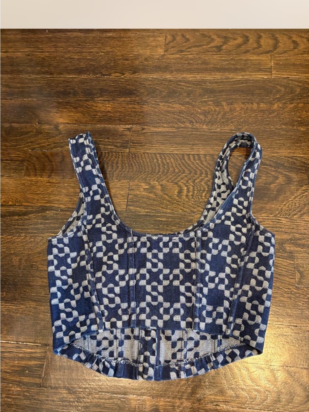 Navy Patterned Zip-Front Crop Top - Picture 5 of 6